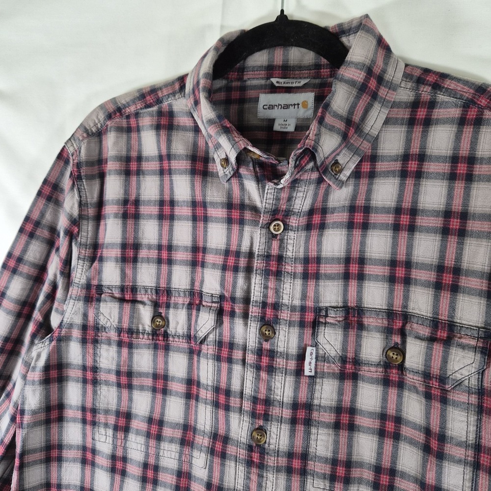 Carhartt Flannel Shirt Mens Medium Plaid Button Up Relaxed Fit‎ Workwear